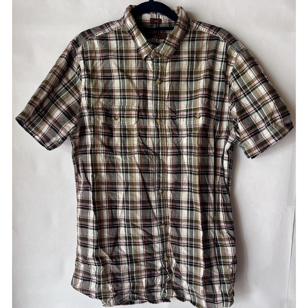 Alesbury Men's Plaid Button Down Short‎ Sleeve Shirt Size Medium